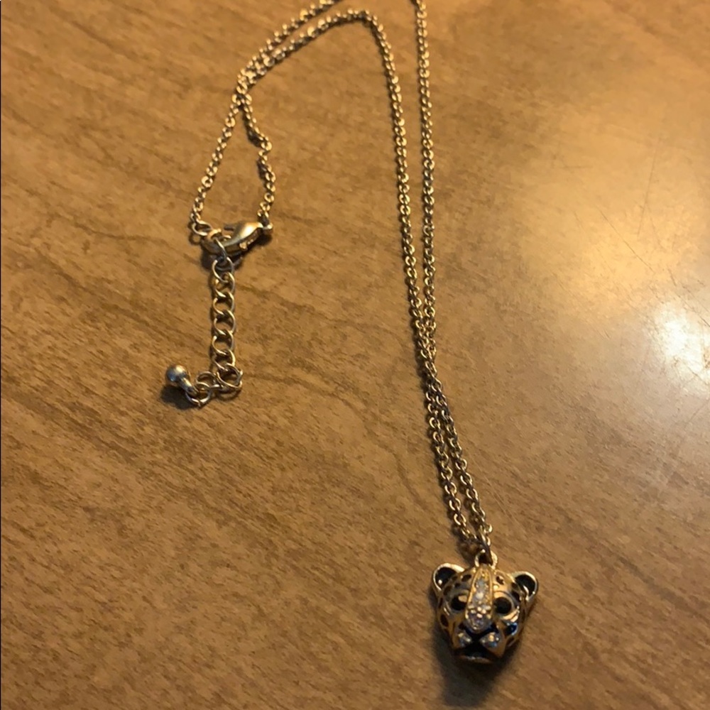Tiger/cheetah necklace with “gold” and “crystal”